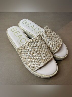 BEACH by M. Gold Natural Woven Slide Sandals